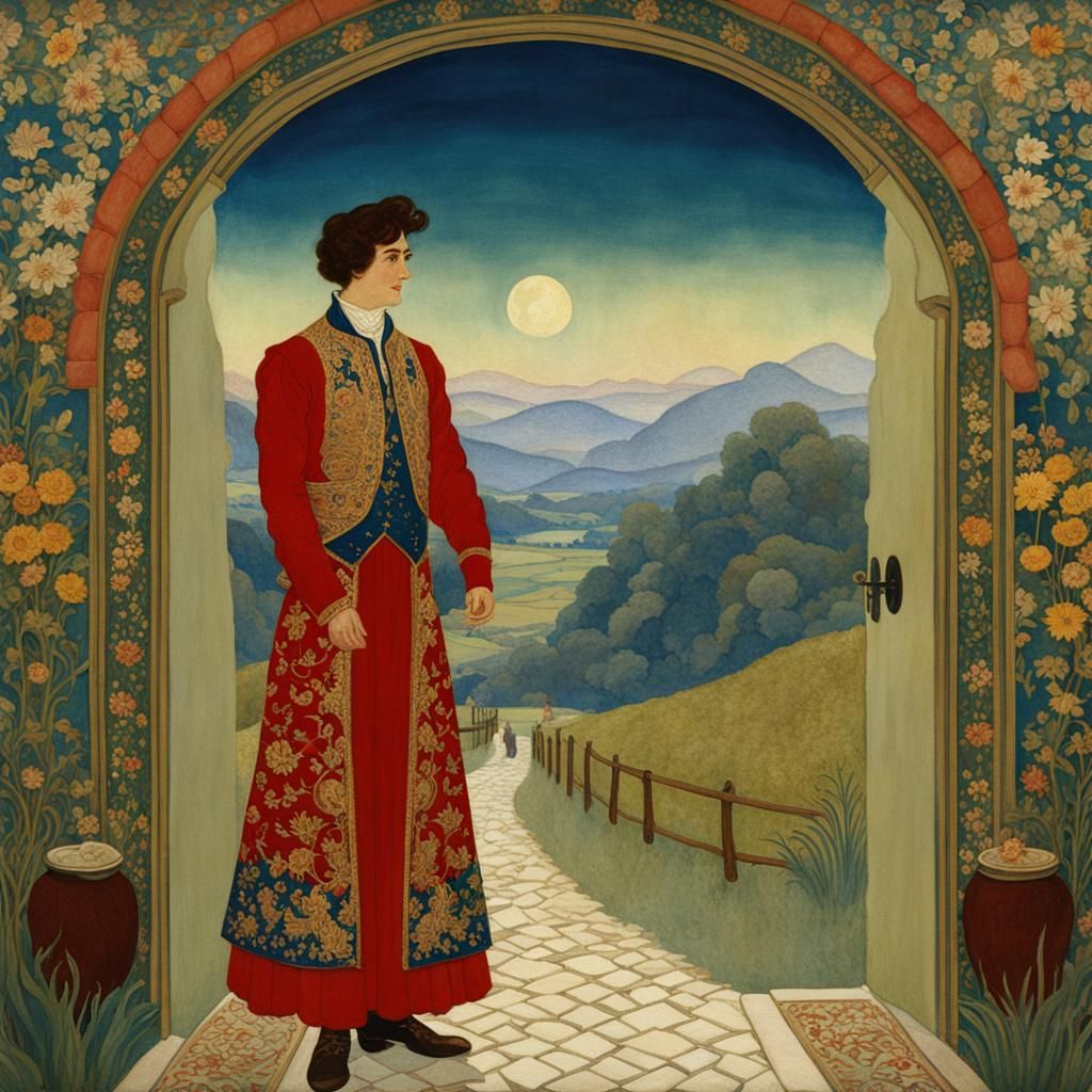 Knave Invites to Landscape, Dulac Illustration