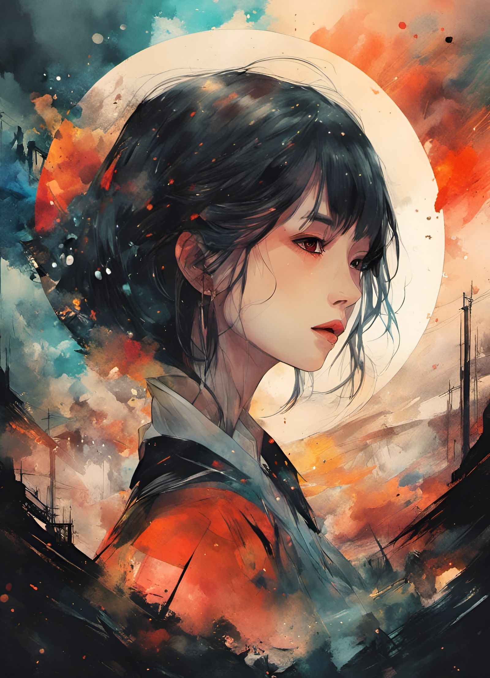 Anime Landscape Portrait with Black Shrouds
