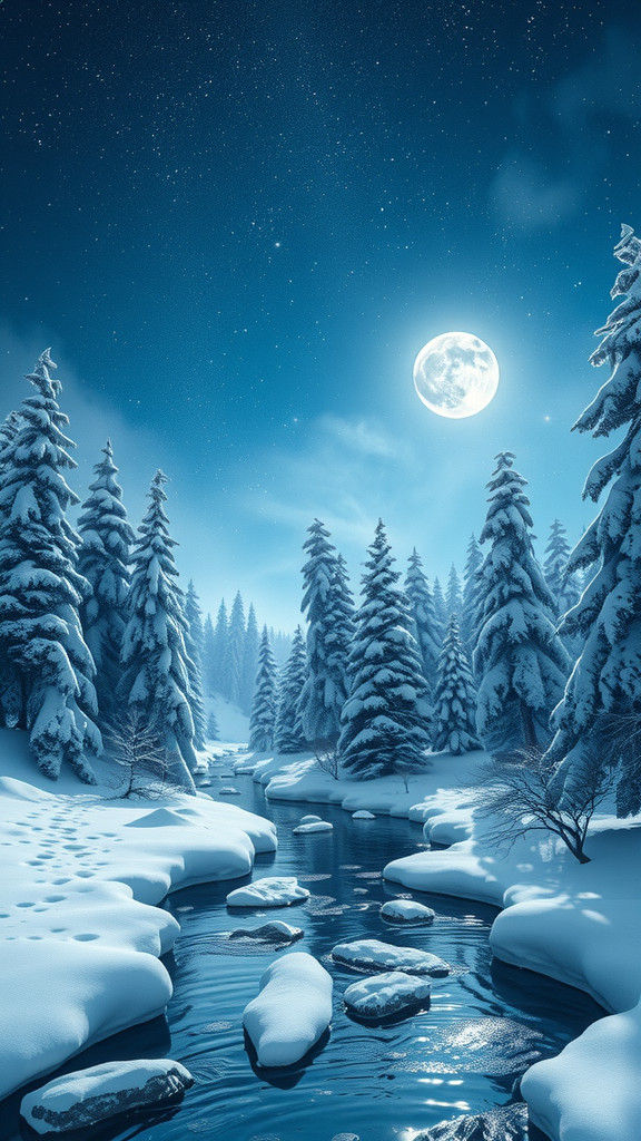 Snowy Landscape with Stars: Fantasy Matte Painting