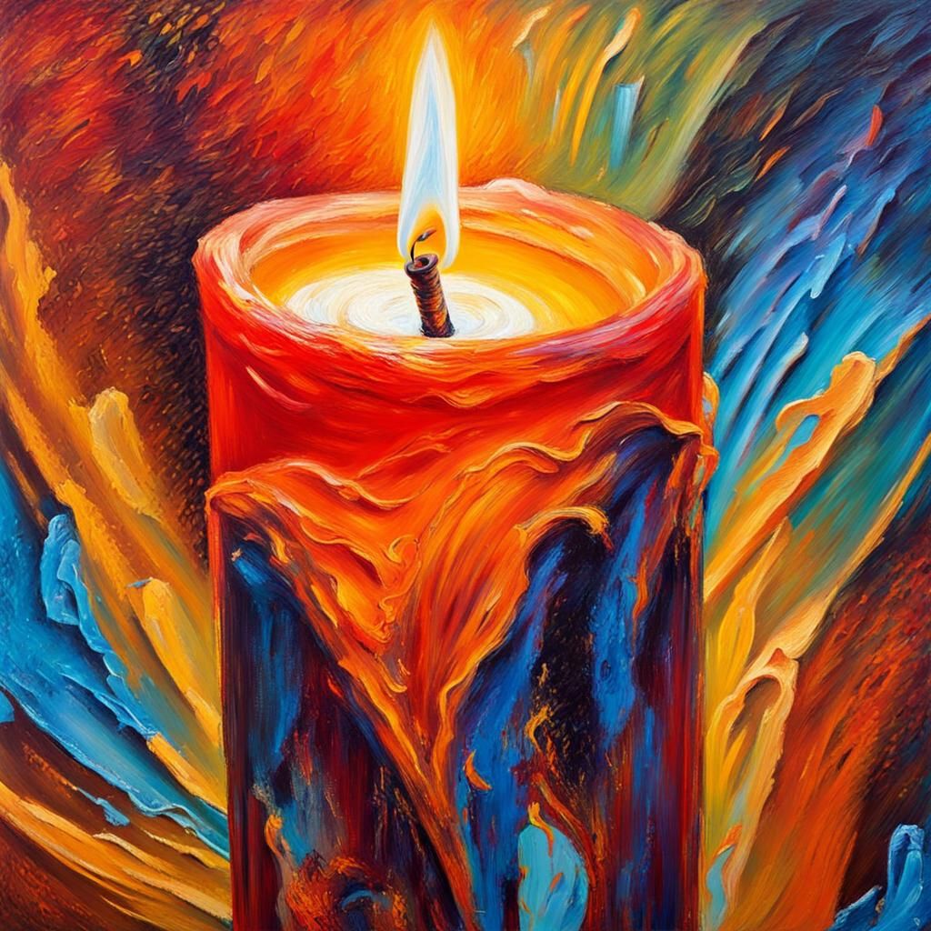 Macro Candle Flame in Neo-Impressionist Impasto Style