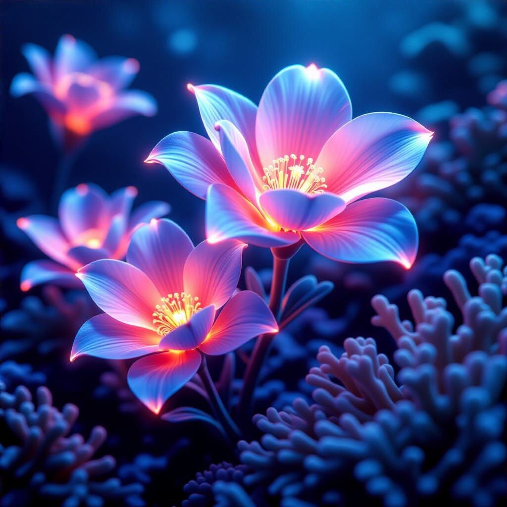 Glowing Coral Flowers in Digital Art Style