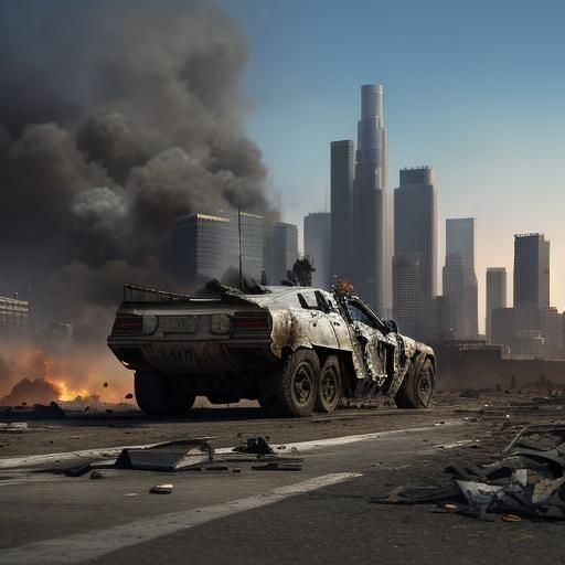 Terminator Army in Destroyed Los Angeles: Apocalyptic Concep...