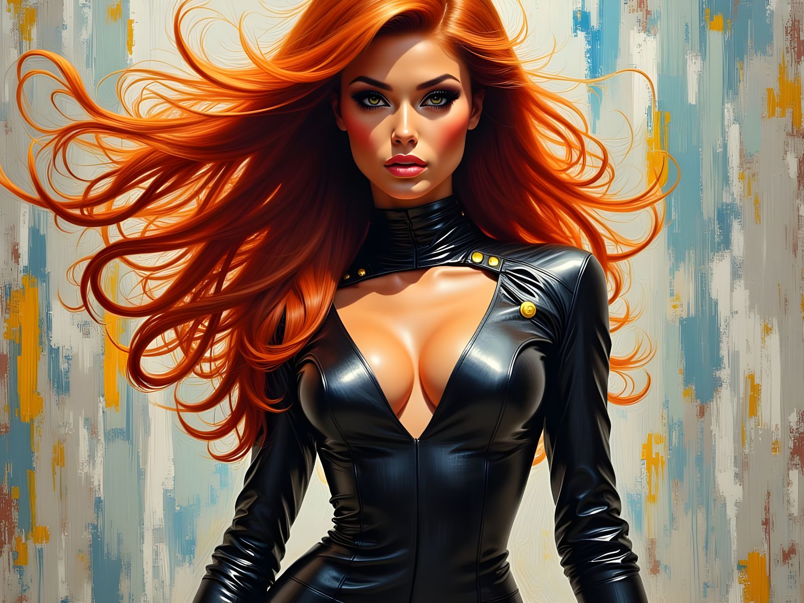 Abstract Expressionist Portrait of Woman in Futuristic Gown