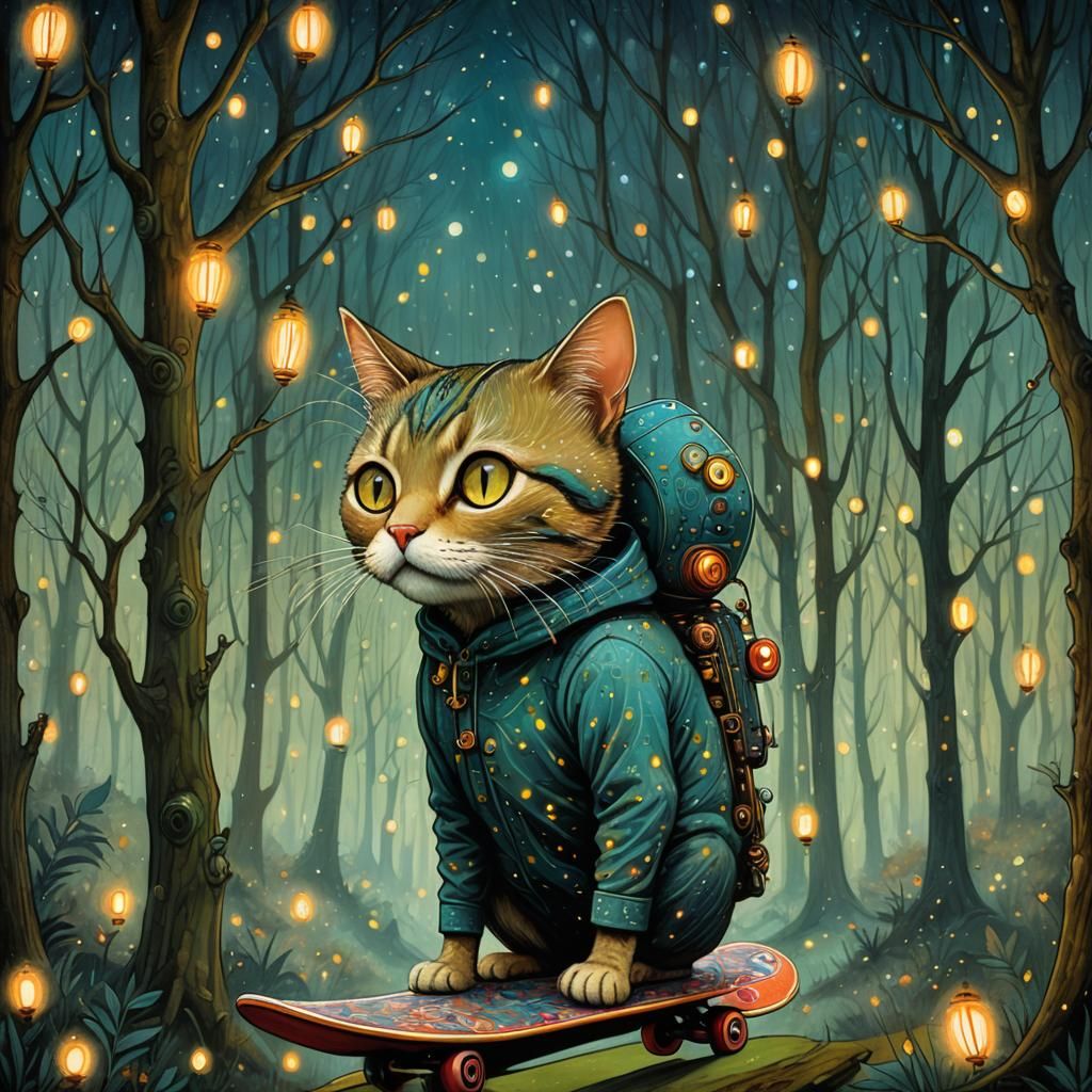 Dreamlike Woman-Cat in Art Brut Style