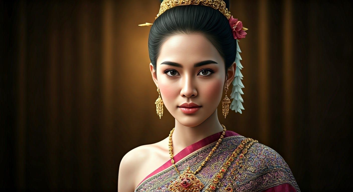 Hyperrealistic Portrait of Thai Woman in Traditional Dress