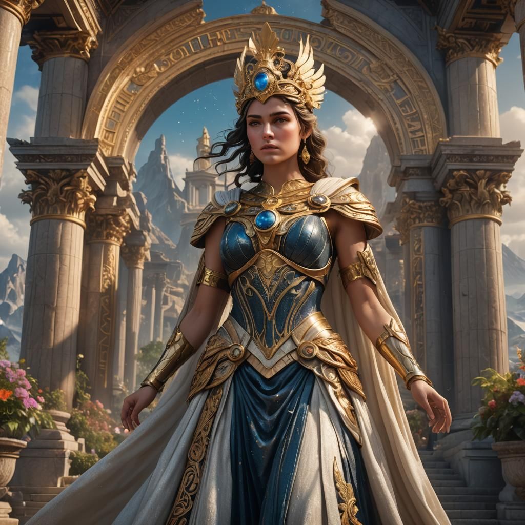 Athena in Ball Gown on Mount Olympus: Fantasy Art