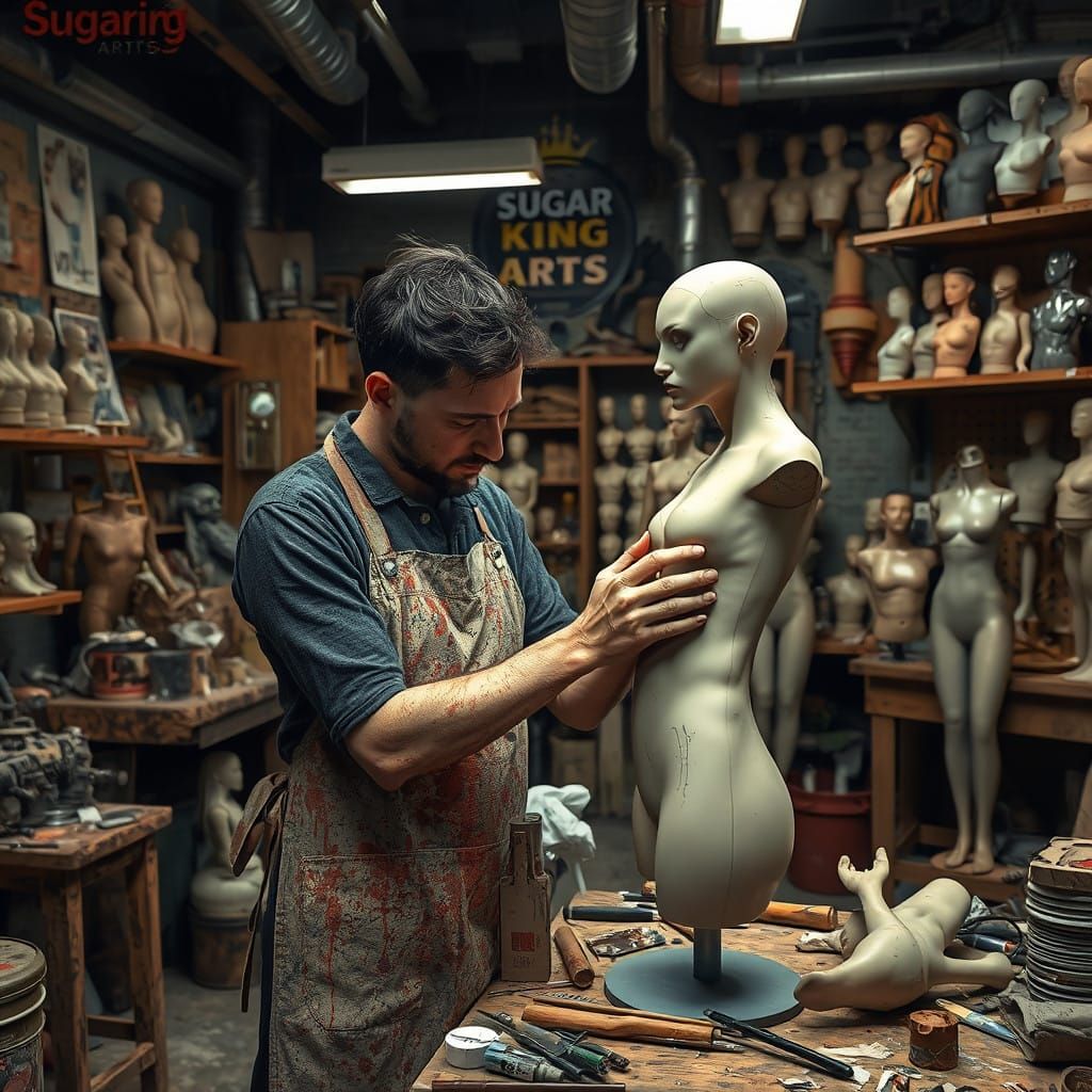 Mannequin Artist in a Whimsical Workshop Scene