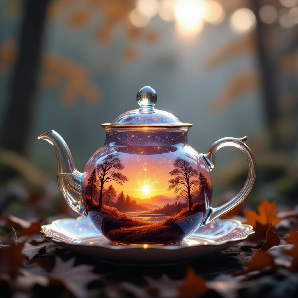 Starry Autumn Landscape Poured from Crystal Teapot