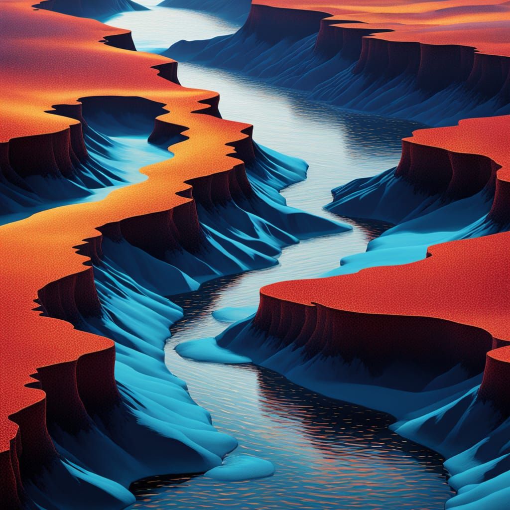 Vibrant Contrasting Landscapes in Pointillism Style