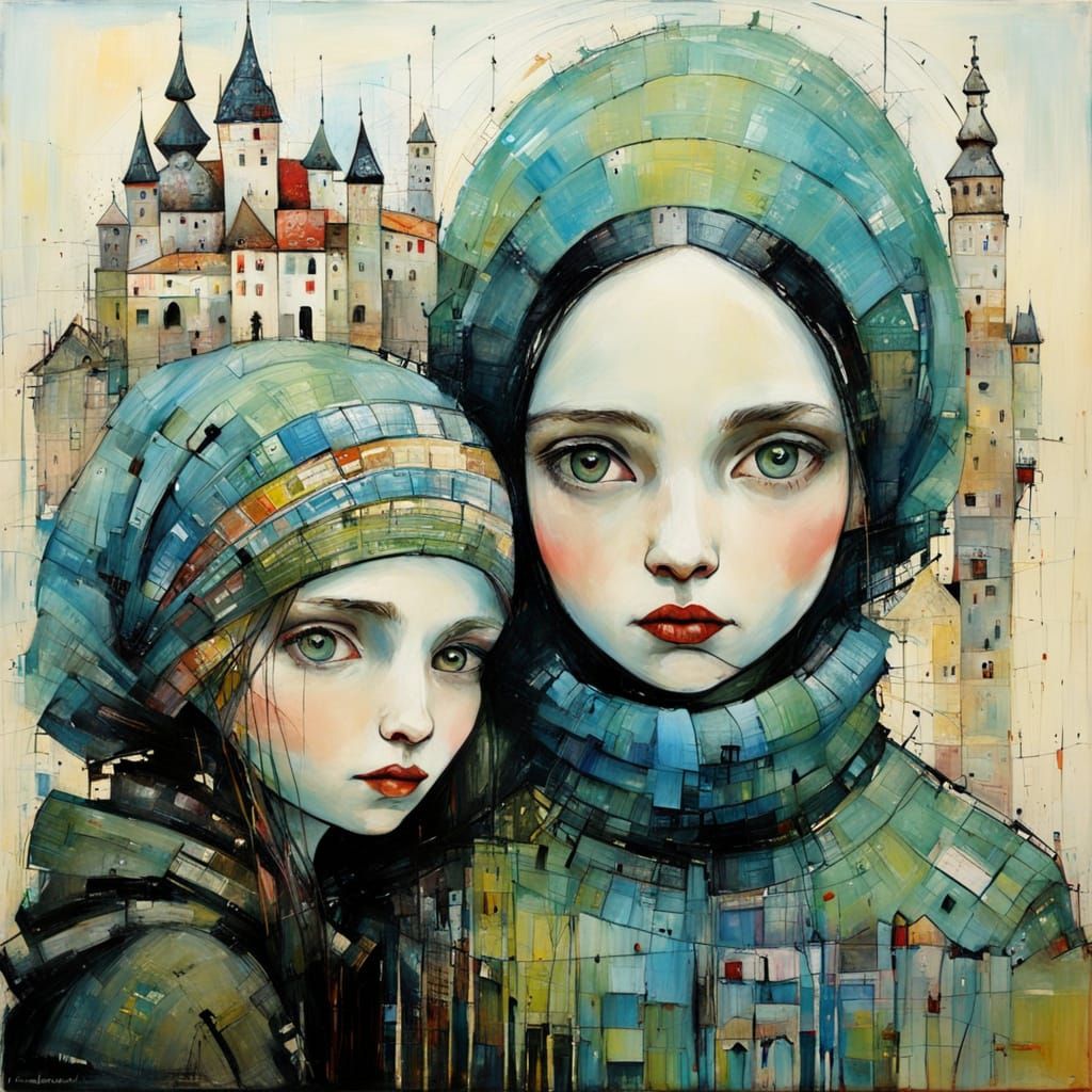 Primitive Naive Encaustic Painting with Textured Elements