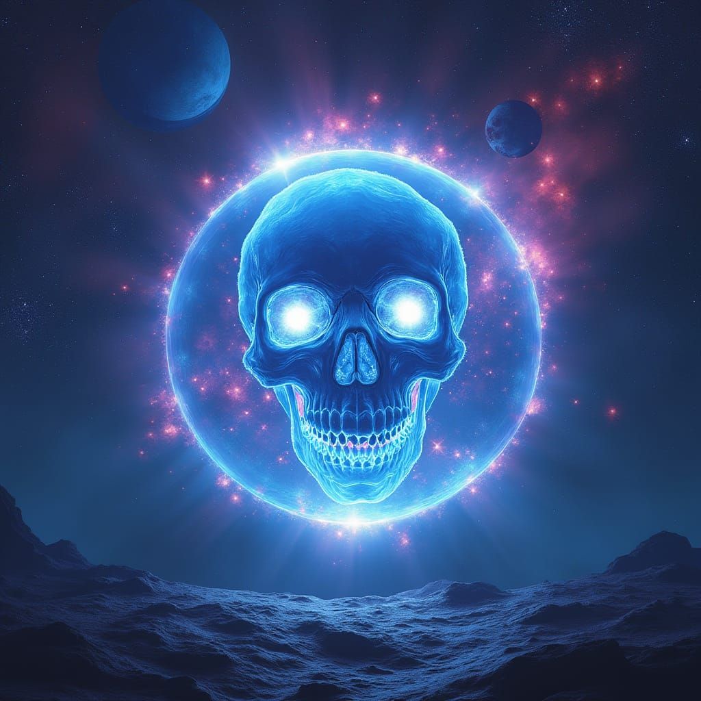 Ethereal Skull Face in Cosmic Energy Vortex