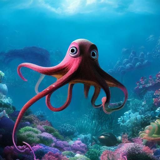 Cute Pink Octopus in 3D Anime Pixar Style