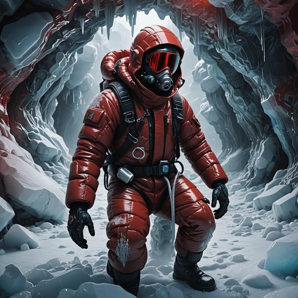 Icy Cave Explorer in Futuristic Fantasy Concept Art