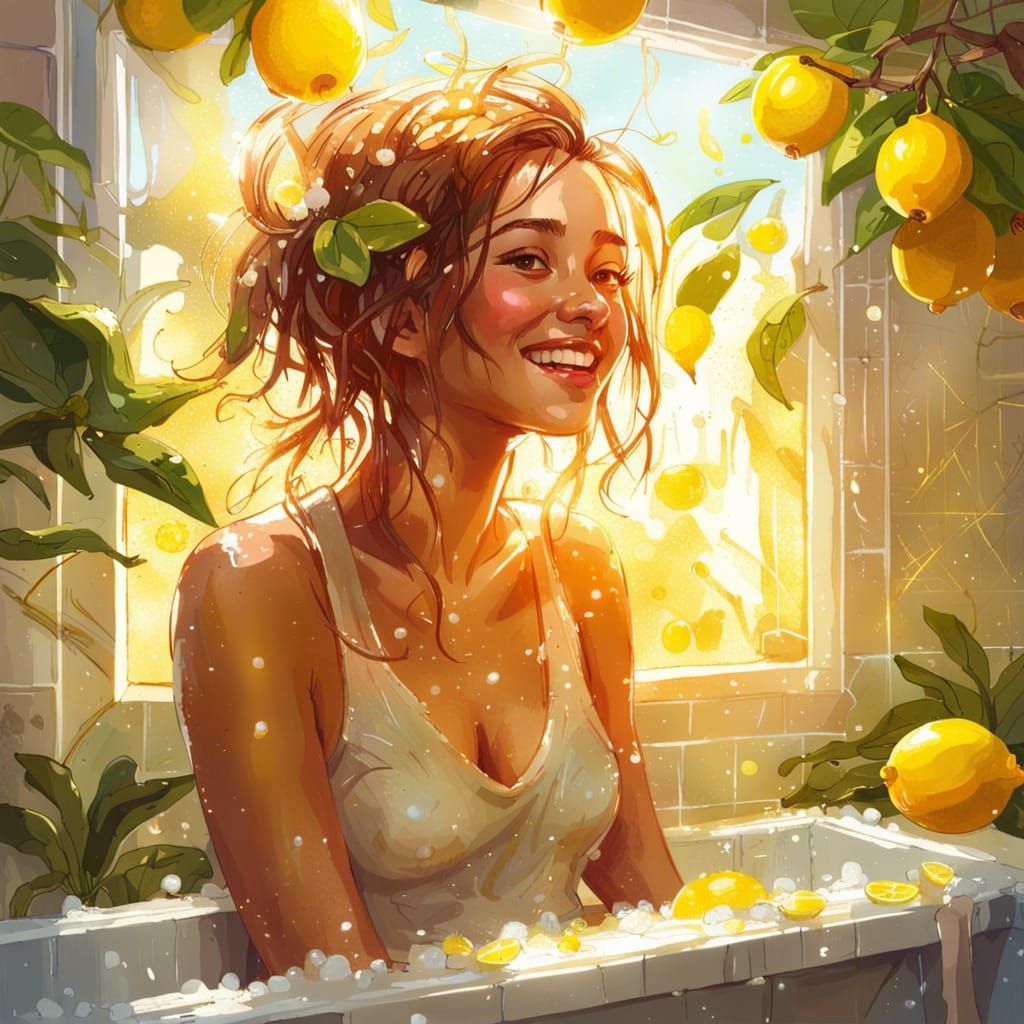 Girl's Lemon Bath: Digital Illustration