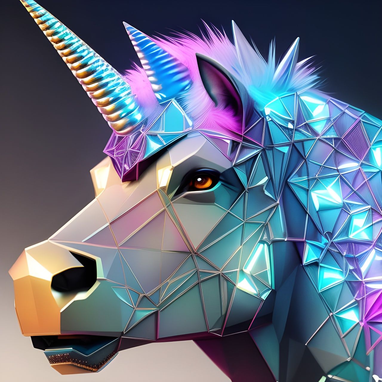 Cyberpunk Unicorn Portrait in Neon Diamond Style