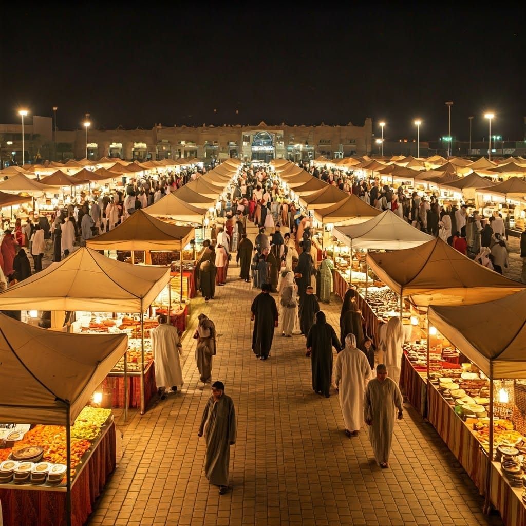 Vibrant Night Market in Middle Eastern Country