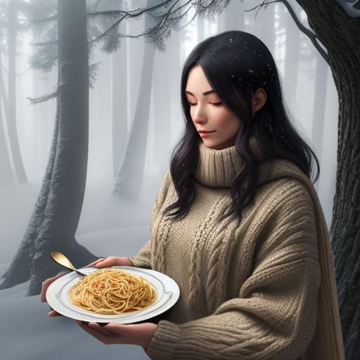 Cozy Pasta in Mystical Winter Forest