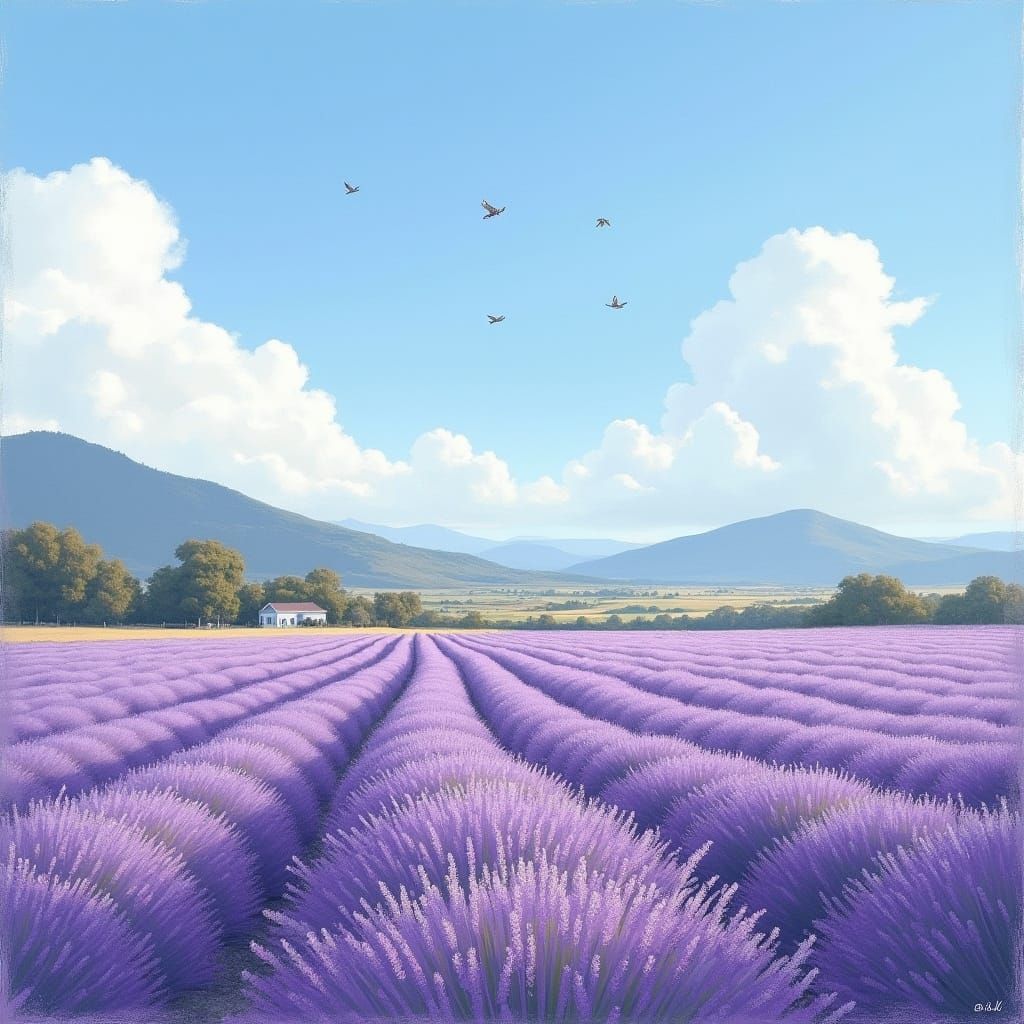 Surreal Lavender Landscape in Impressionist Style