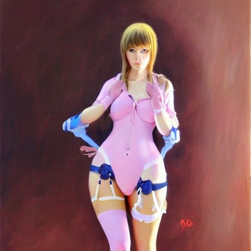 Anime Girl in Bunny Suit as Oil Painting