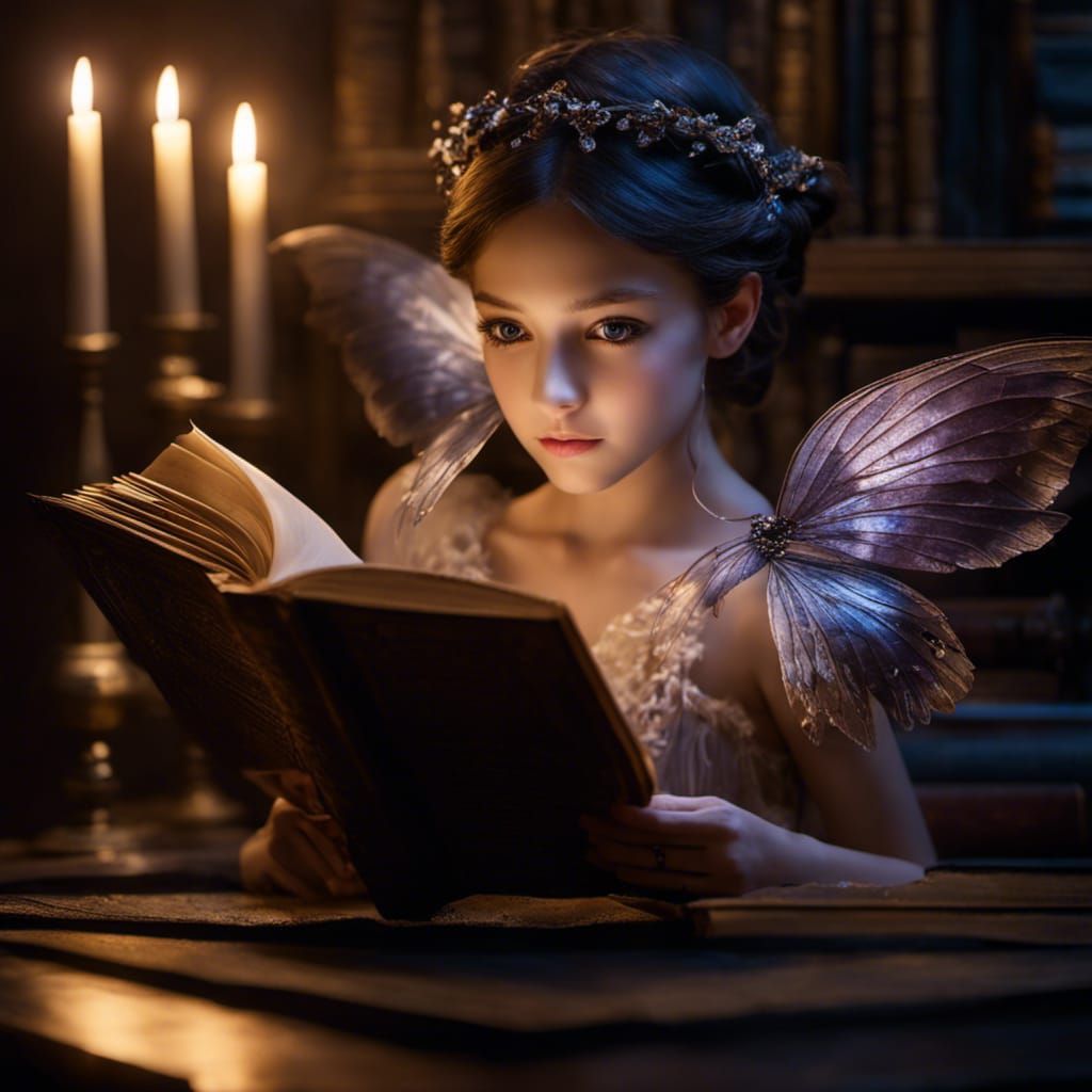 Eerie Fae Girl Peeking From Behind Tome