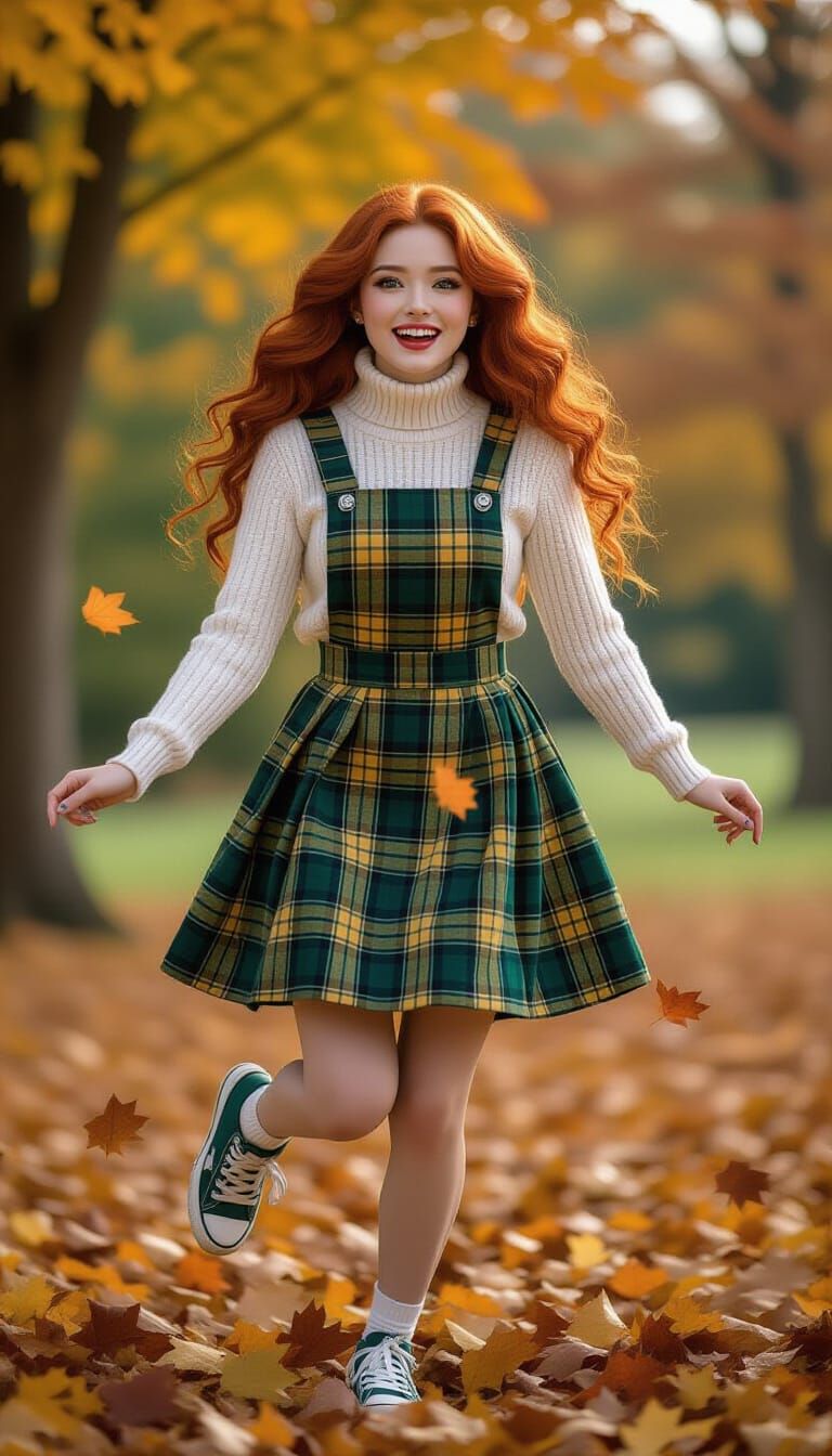 Japanese Woman Enjoys Autumn Leaves in Cinematic Style