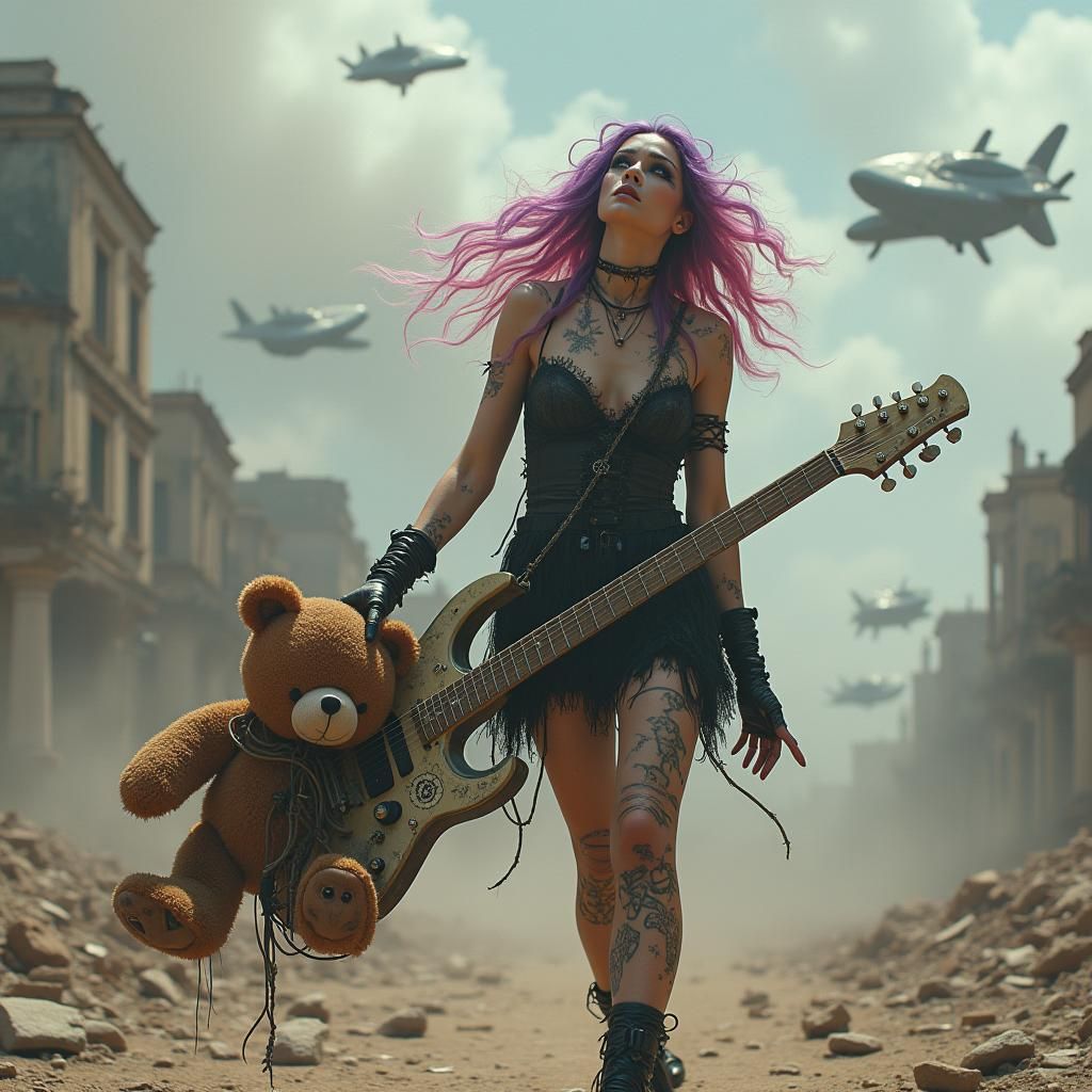 Goth Punk Woman in Apocalyptic Landscape