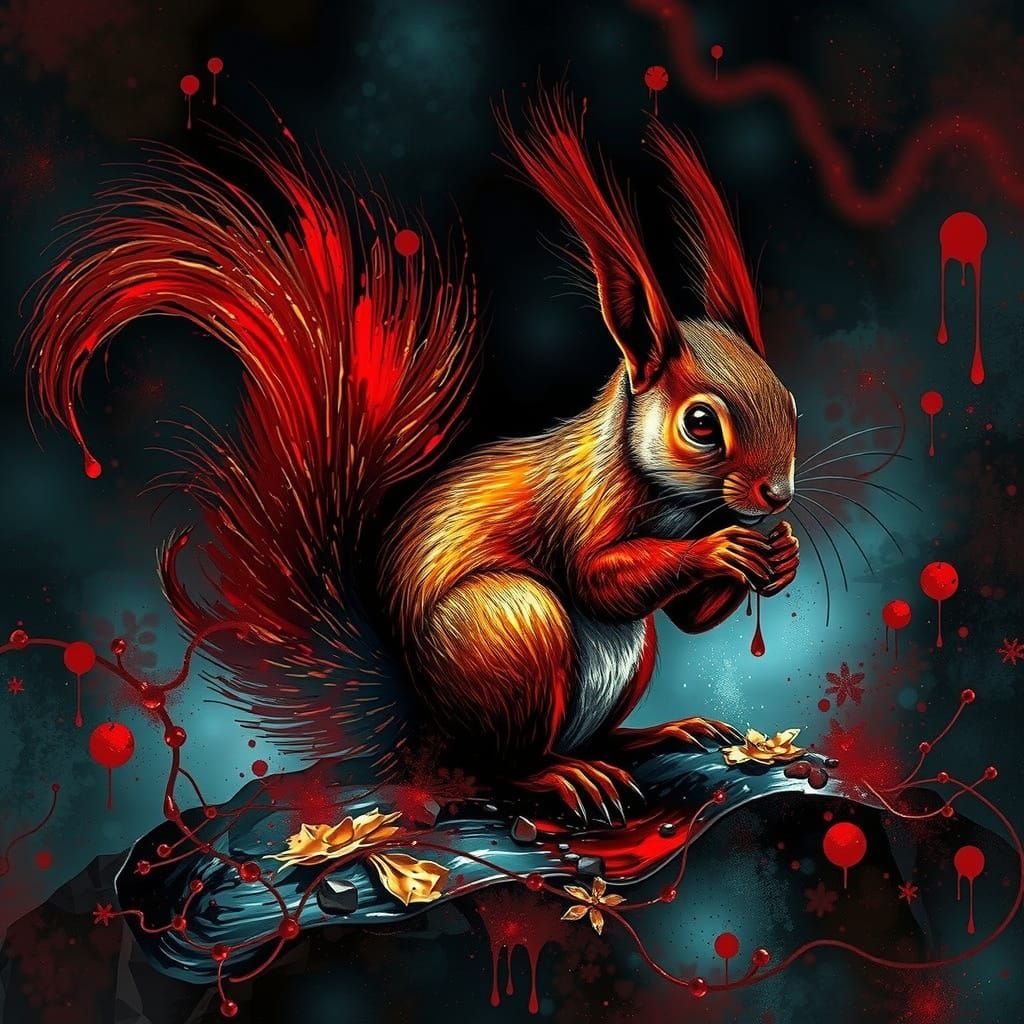 Golden Ink Squirrel in Polished Metal Stone Texture