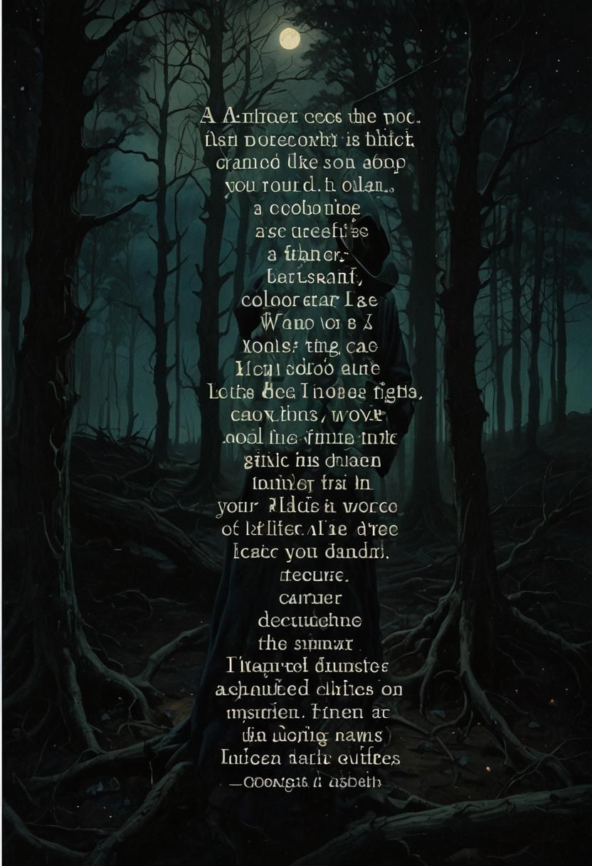 Hooded Figure in Moonlit Landscape: Surreal Oil Painting