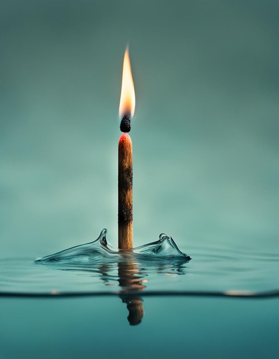 Burning Match Underwater: Surreal Ocean Scene
