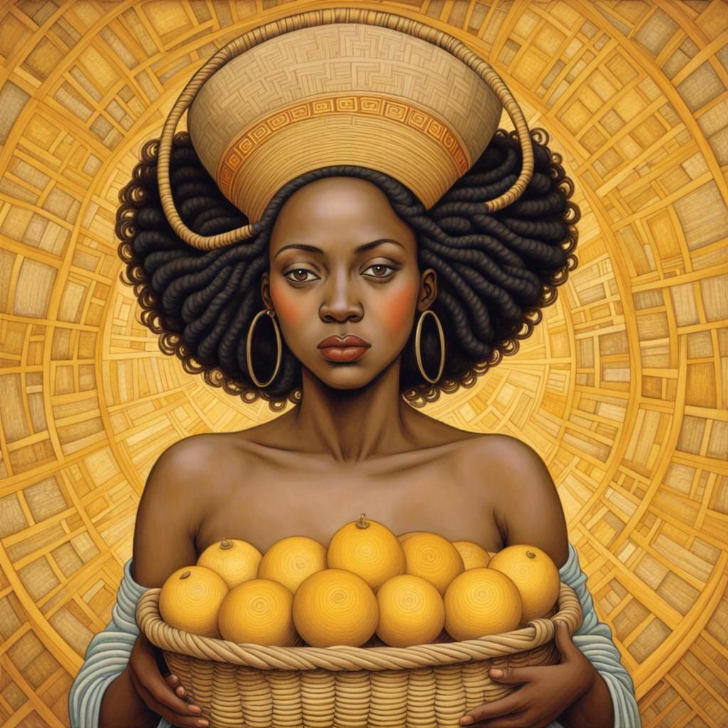 Psychedelic Girl with Basket in Klimt Style