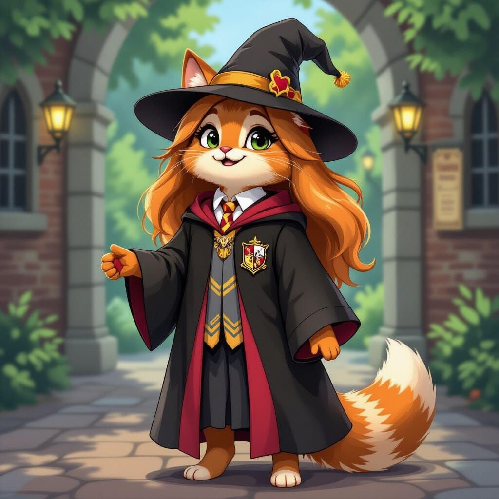 Raya as Hufflepuff Student in Miyazaki Style