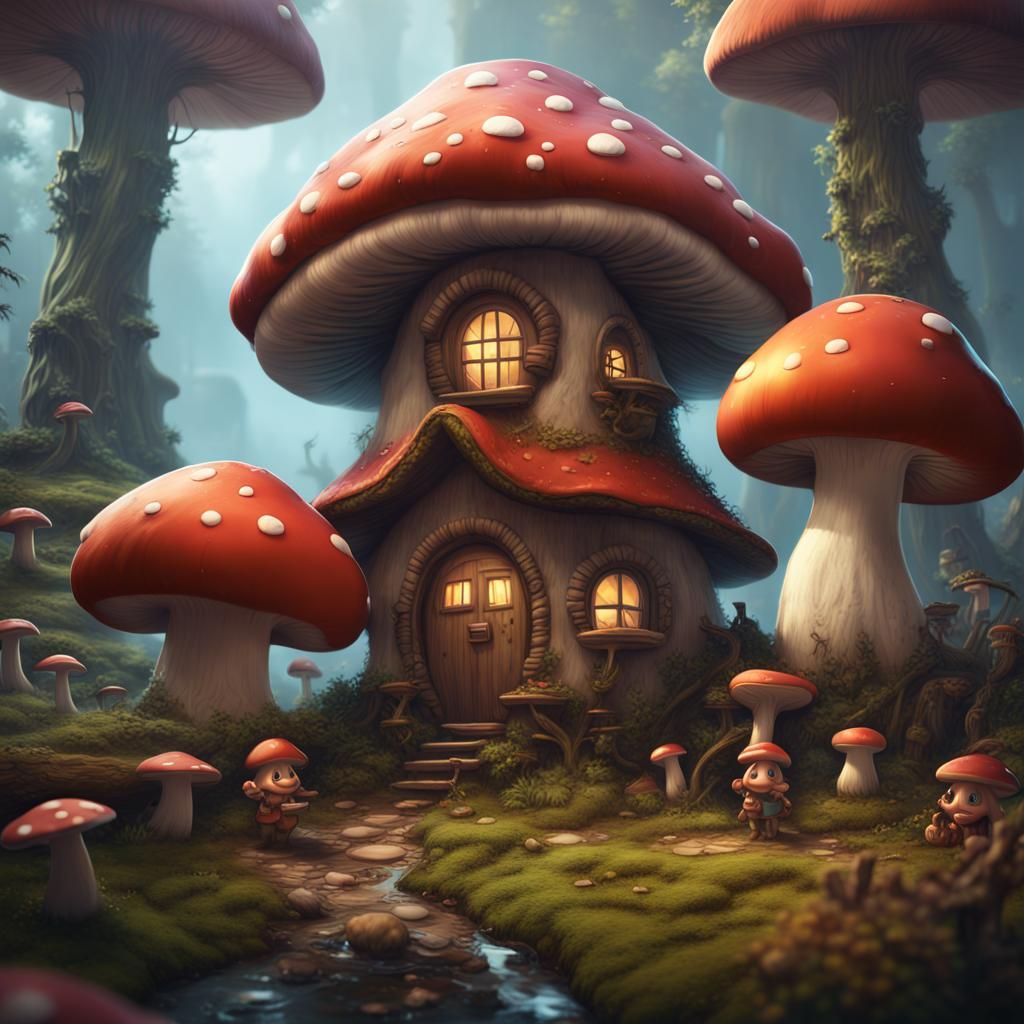 Mushroom Folk and Their Mushroom House