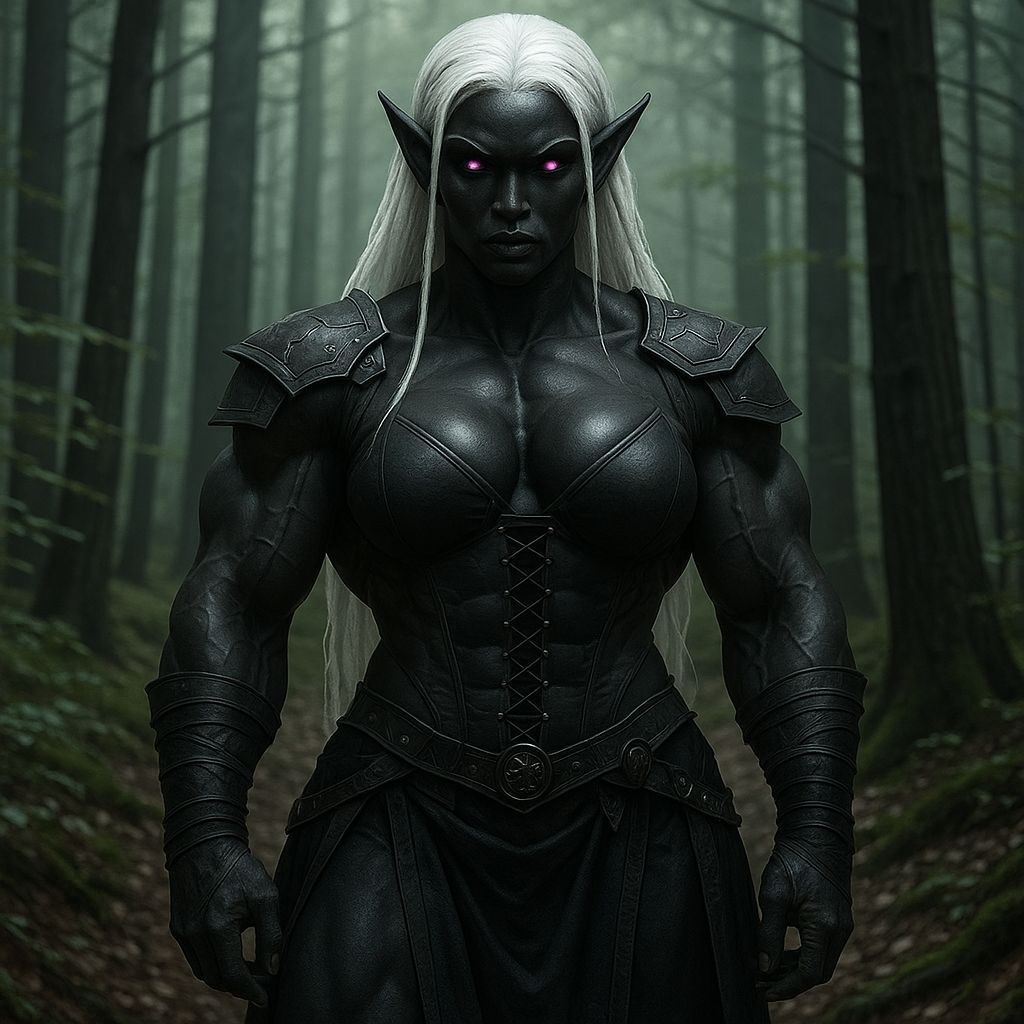 Powerful Drow Female with White Hair and Pink Eyes