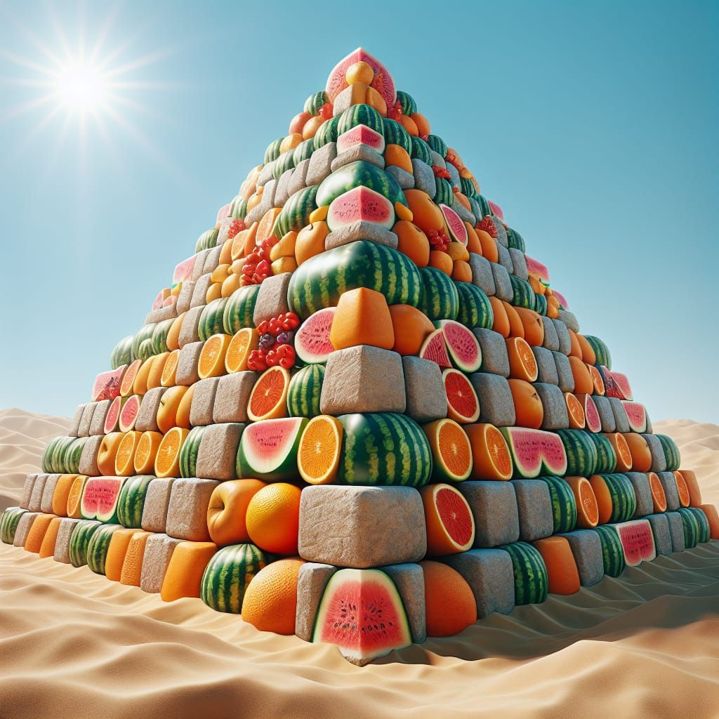 Fruit Pyramid of Giza in Hyperrealistic Style
