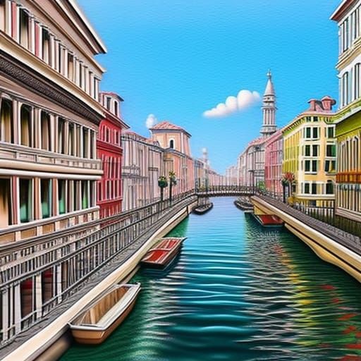 Venice Canals: Photorealistic Postmodern Digital Illustratio...