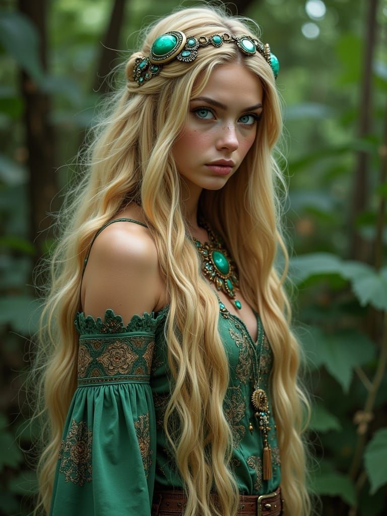 Fairytale Vixen with Emerald Eyes in Boho Style