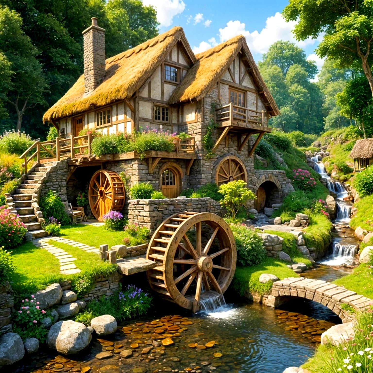 Whimsical Waterwheel Cottage in a Secluded English Garden