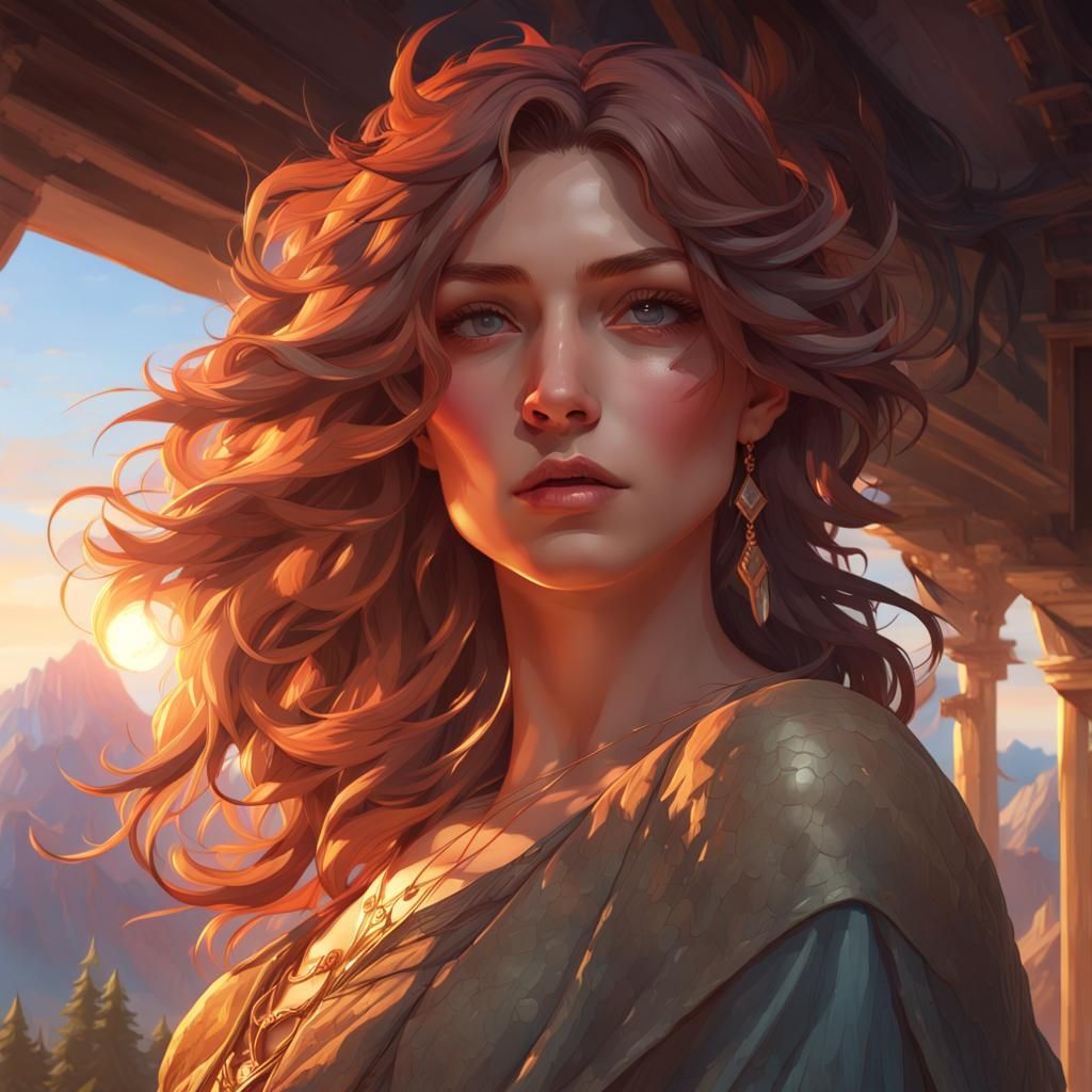 Sunrise Mountain Portrait in Hyperdetailed Style