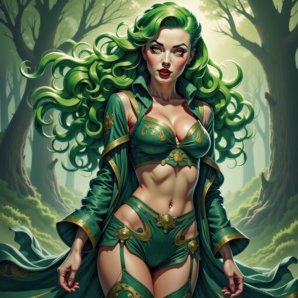 Anime Heroine in Mystical Forest, Digital Art