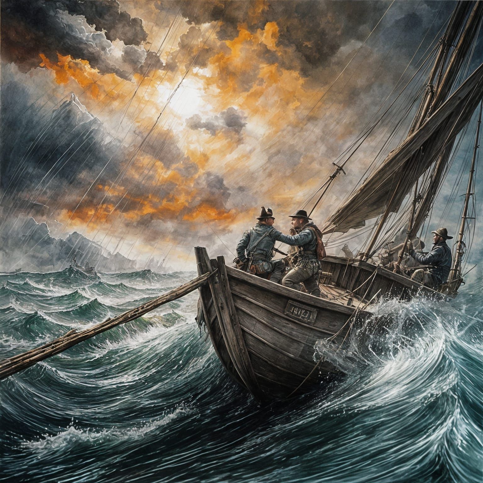 Mice Brave a Storm on a Raft: Gouache Watercolor