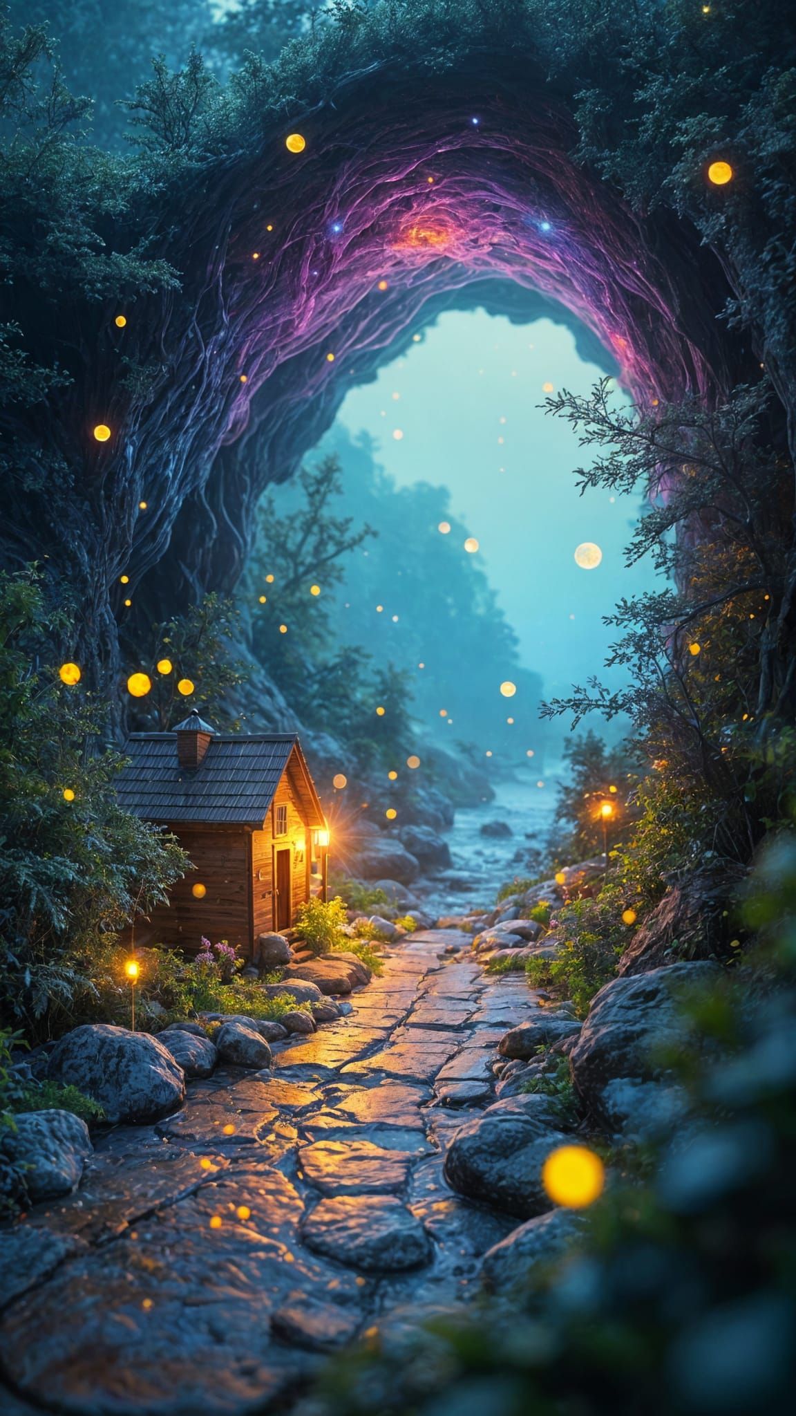 Fractured Portal: Galaxy Merges with Sea Wave