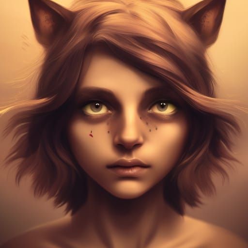 Detailed Cat Girl Portrait in Art Nouveau Style