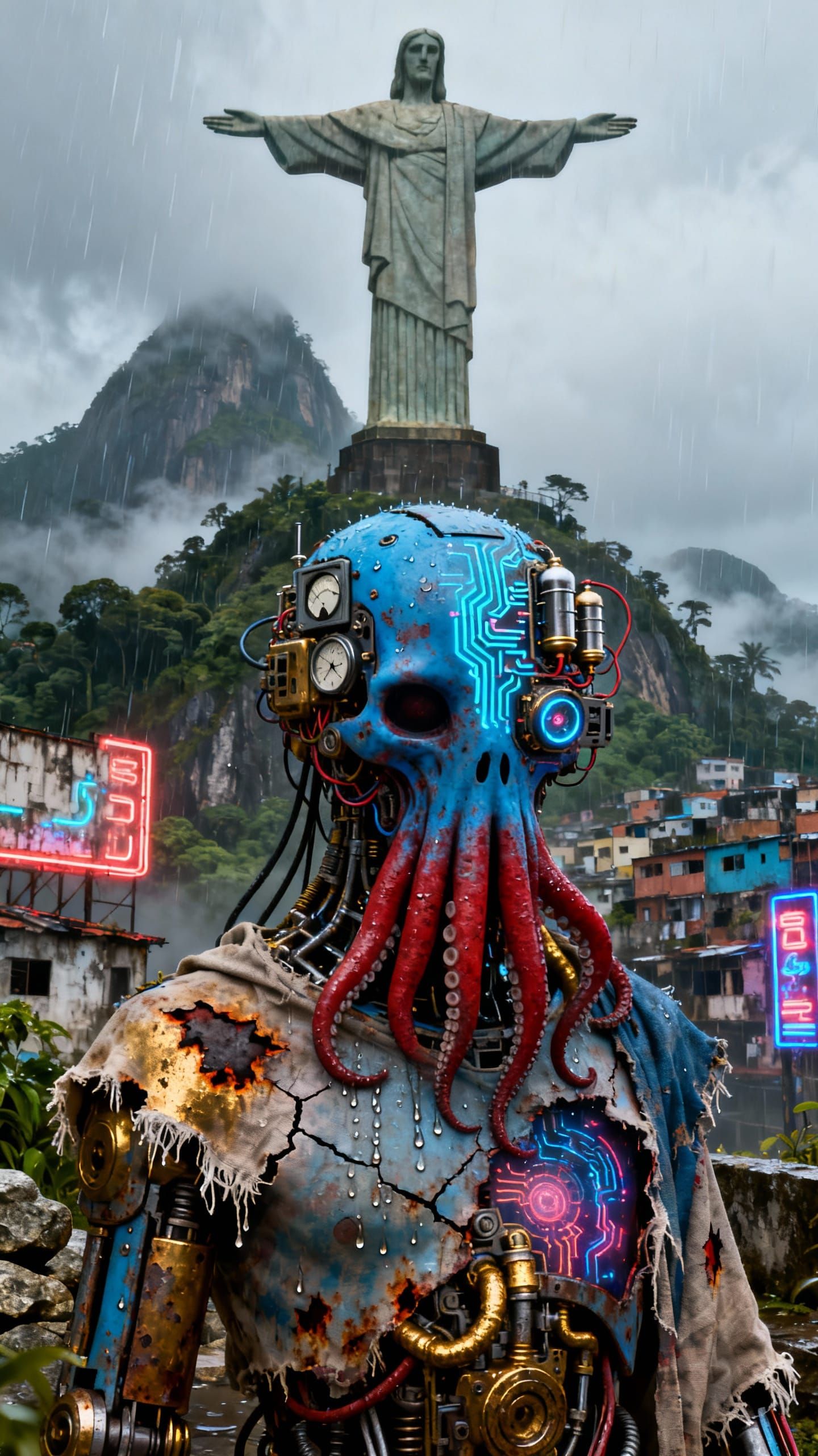 Cybernetic Squid-Face Humanoid in H.R. Giger Style