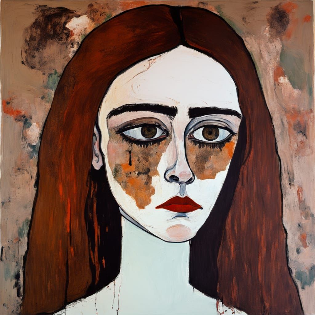 Brooding Female Portrait in Expressive Schiele Style