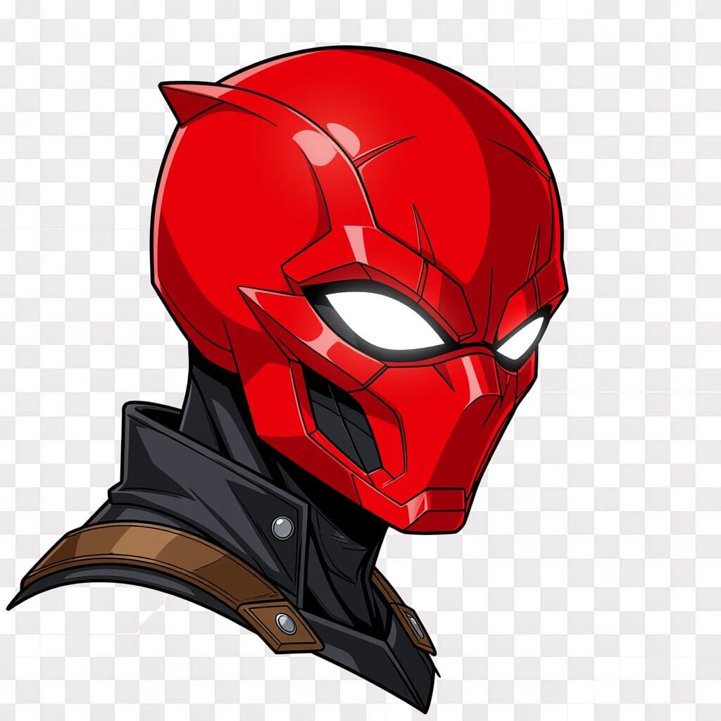 Anime Style Red Hood Helmet with White Eyes