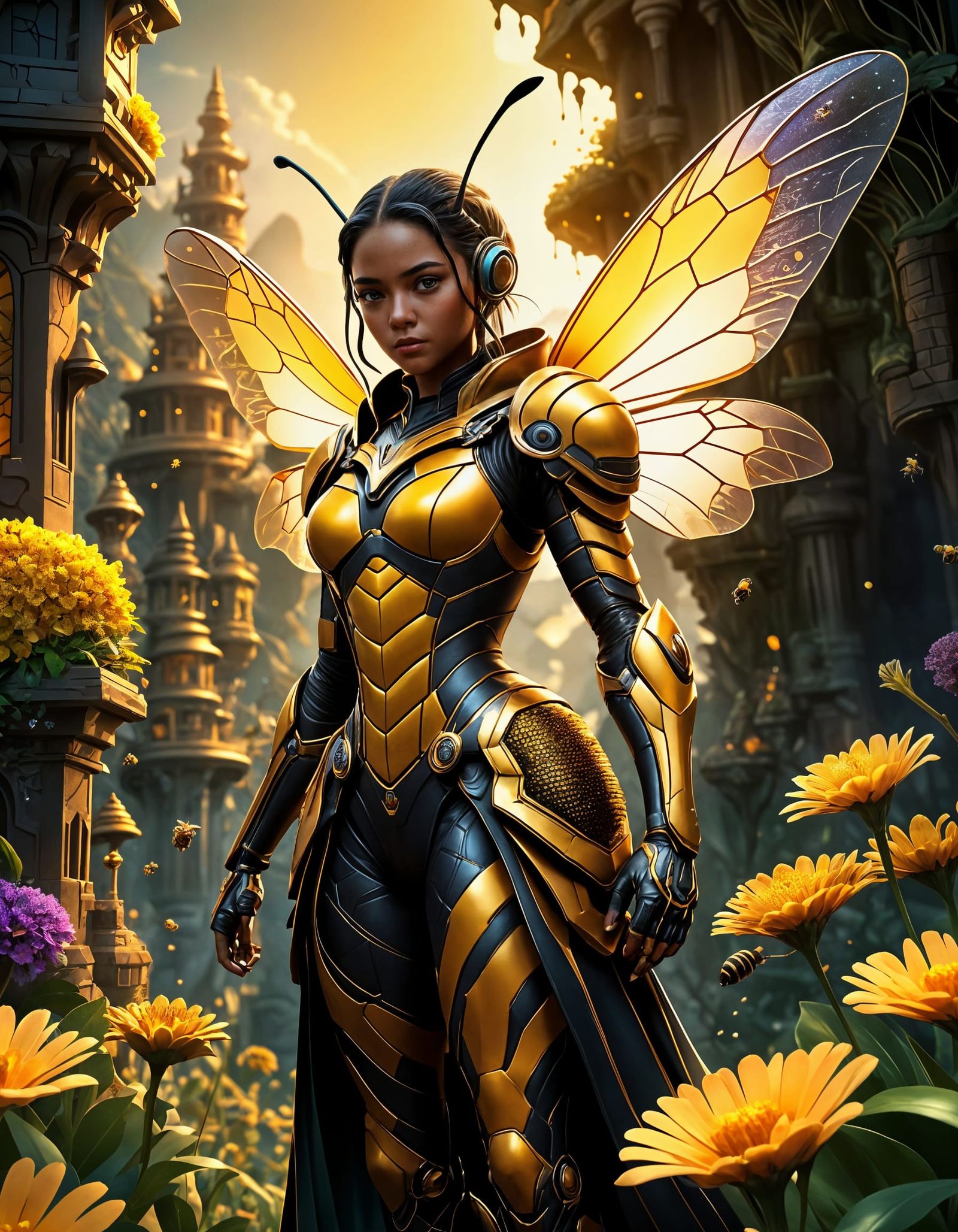 Fierce Bee Warrior Protects Whimsical Honeycomb Kingdom in V...