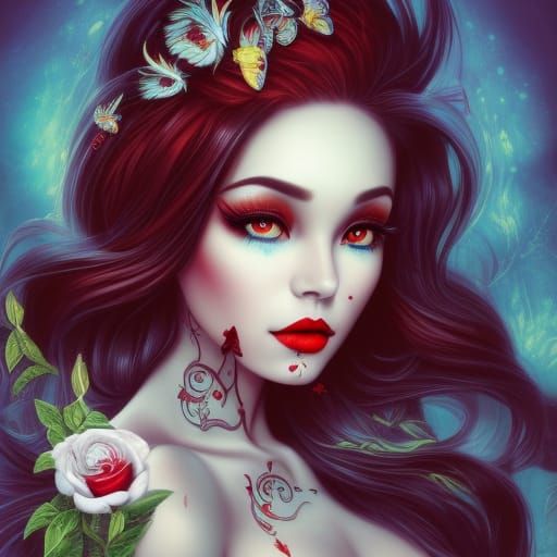 Beautiful Dark-Haired Woman in Detailed Fantasy Art