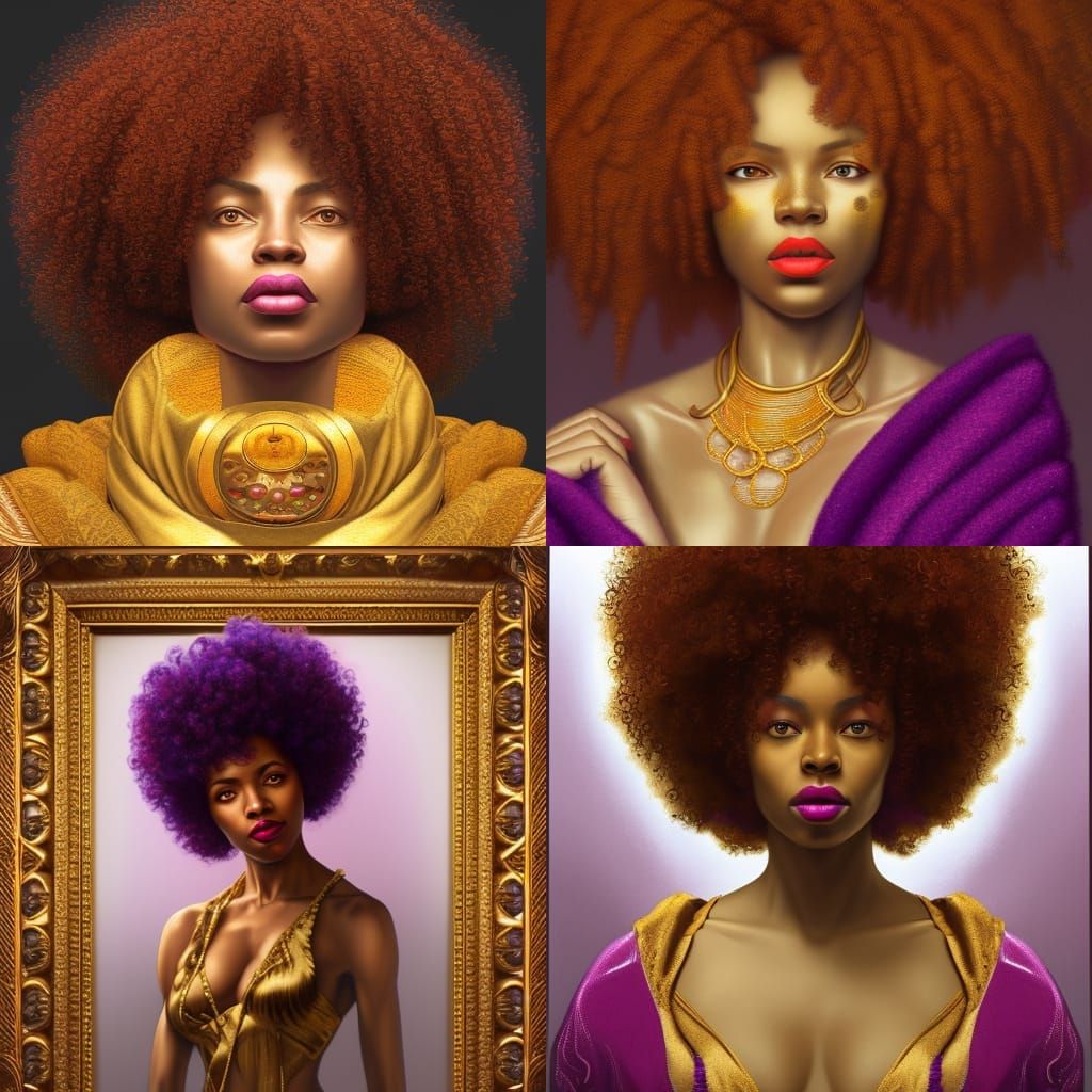 Glamorous Woman with Red Afro, Digital Art Portrait