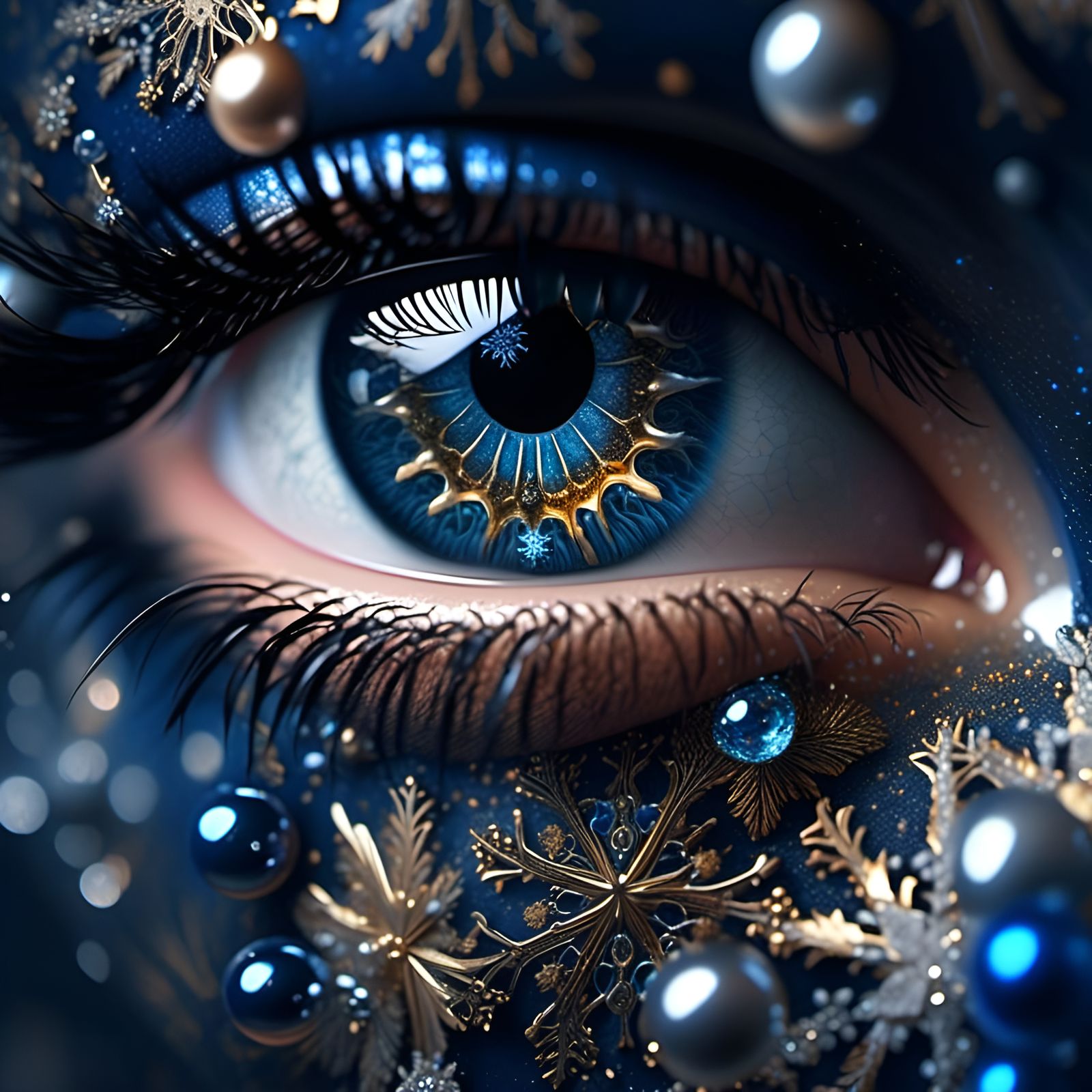 Winter Eye with Snowflake Double Exposure