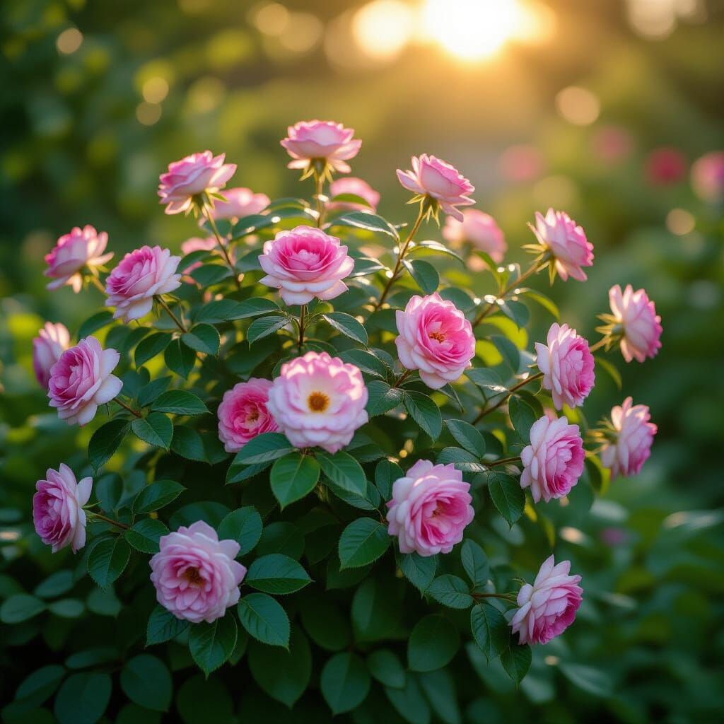 Hyperrealistic Rose Bush in Garden Cinematic Film Still